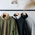 Contrast-pocket Faux-shearling Jacket