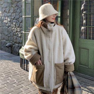 Reversible Fleece Button Jacket Khaki - One Size