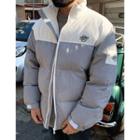 Checked-panel Zip-up Puffer Jacket