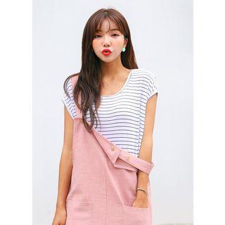 Plus Size Cap-sleeve Stripe T-shirt