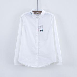 Peter Pan Collar Long-sleeved Floral Print Straight Slim Blouse