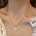 Embossed Disc Pendant Alloy Necklace 3657 - Gold - One Size