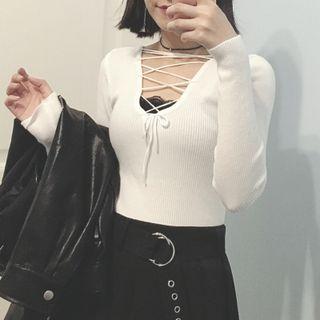 Cross Neck Long-sleeve Knit Top