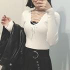 Cross Neck Long-sleeve Knit Top