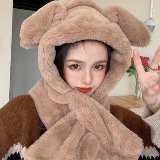 Rabbit Ear Fleece Hat With Scarf