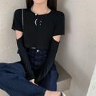 Long-sleeve Smiley Face Print Cropped T-shirt