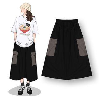 Midi A-line Cargo Skirt Black - One Size