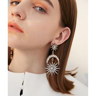 Rhinestone Star Moon Dangle Earring 1 Pair - Black & Silver - One Size