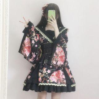 Lace-trim Printed A-line Dress