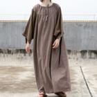 Long-sleeve Two-tone Maxi Shift Dress Mauve & Brown - One Size