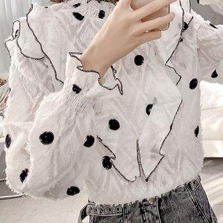 Dotted Fringed Ruffled Blouse