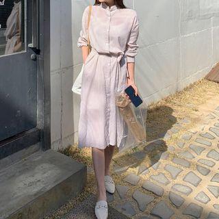 Stripe Shirtdress With Sash Beige - One Size