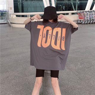 Cutout Back Lettering Short-sleeve Top