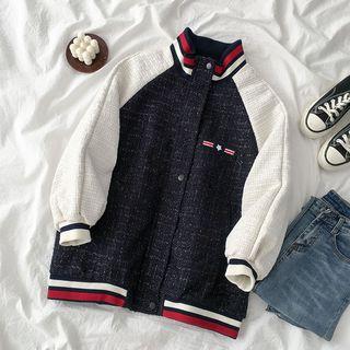 Tweed Panel Raglan Zip Jacket As Shown In Figure - One Size