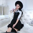 Frilled Neck Two-tone A-line Dress