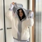 Fleece Lined Zip Hoodie White & Gray - One Size