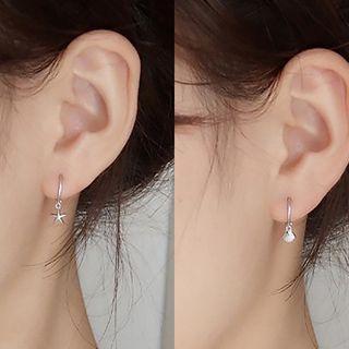 Starfish & Shell Asymmetrical Sterling Silver Dangle Earring 1 Pair - Silver - One Size