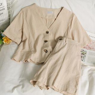 Set: V-neck Crop Top + Wide-leg Shorts