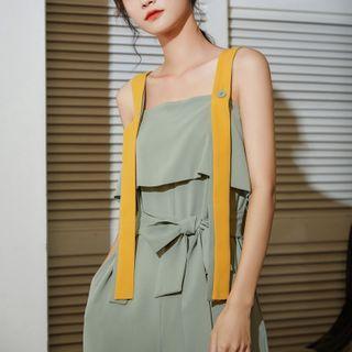 Contrast Strap Tie-waist Wide-leg Cropped Jumpsuit