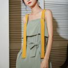 Contrast Strap Tie-waist Wide-leg Cropped Jumpsuit