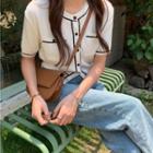Round-neck Two Tone Button-up Cropped Cardigan