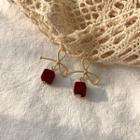 Bow & Cube Earring 1 Pair - Silver Needle - Red - One Size