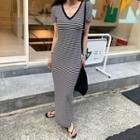 Striped Short-sleeve Maxi T-shirt Dress As Shown In Figure - One Size