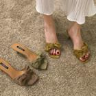 Faux Suede Bow Kitten Heel Slide Sandals