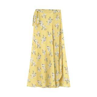 Floral Chiffon A-line Midi Wrap Skirt