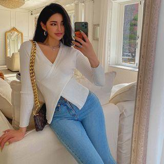 Cross-front Slim-fit Knit Top