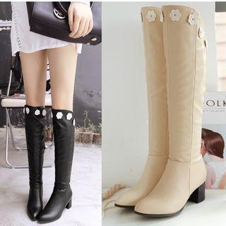 Chunky-heel Floral Over-the-knee Boots