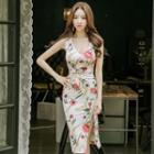 Floral Print Slit Hem Sleeveless Dress