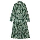 Leaf Print Midi Shirt Dress