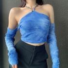 Cold-shoulder Tie-dyed Ribbed T-shirt