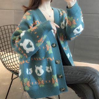 Bear Print Patterned Cardigan