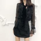 Mesh Long-sleeve Top / High-waist Slim-fit Skirt