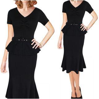 Short-sleeve Peplum Dress With Belt