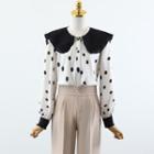 Puff-sleeve Dotted Blouse / Wide Leg Pants