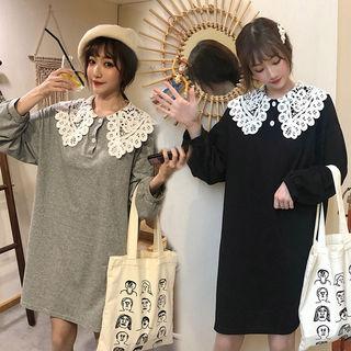 Crochet-collar Button-trim Dress