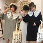 Crochet-collar Button-trim Dress