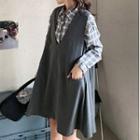 Plaid Shirt / Mini Overall Dress