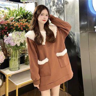 Faux Shearling Collar Sweatshirt