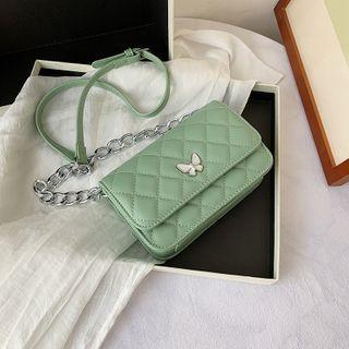 Butterfly Applique Quilted Faux Leather Crossbody Bag