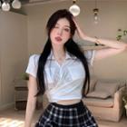 Short-sleeve Collar Wrap Cropped T-shirt