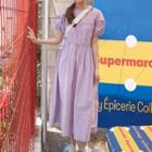 Puff-sleeve Tie-back Plain Dress Milky Purple - One Size
