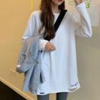 Long-sleeve Letter Embroidered Ripped T-shirt