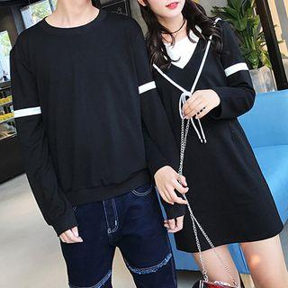 Couple Matching Striped Sweatshirt / Long-sleeve A-line Dress