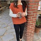 Plain Cable Knit Sweater Brick Red - One Size