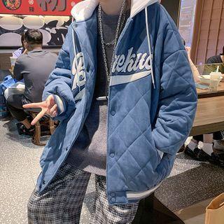 Color Block Hood Embroidered Baseball Jacket