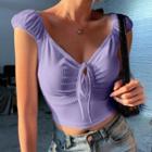 Cap-sleeve Tie-neck Cropped T-shirt